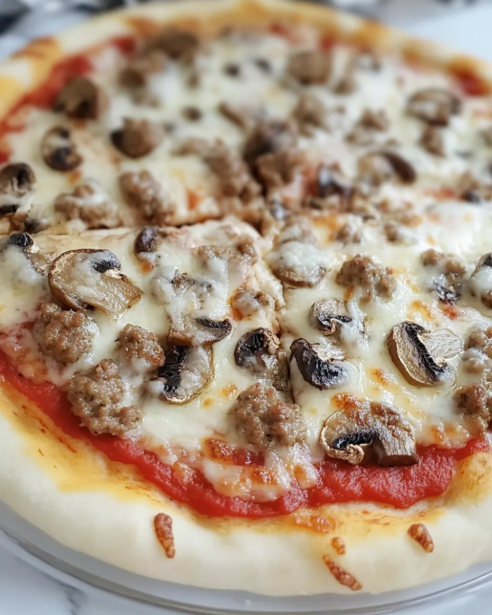 Fresh Homemade Sausage Mushroom Pizza shot