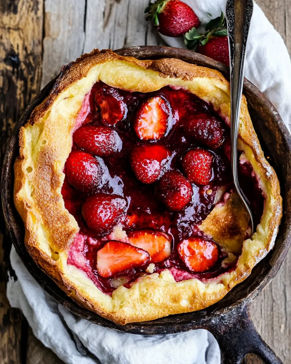 Easy Hot Strawberry Jam Dutch Baby. food shot