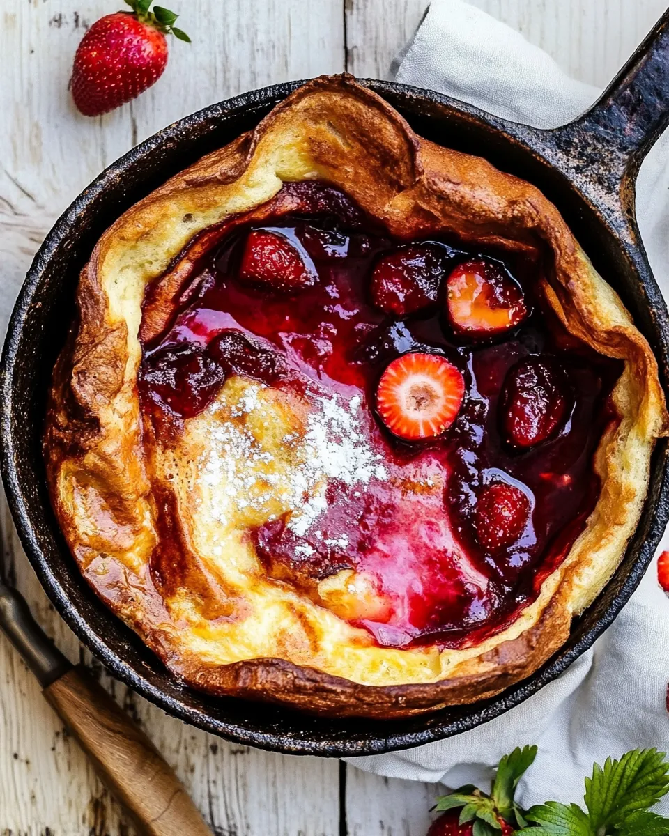 Perfect Hot Strawberry Jam Dutch Baby. photo