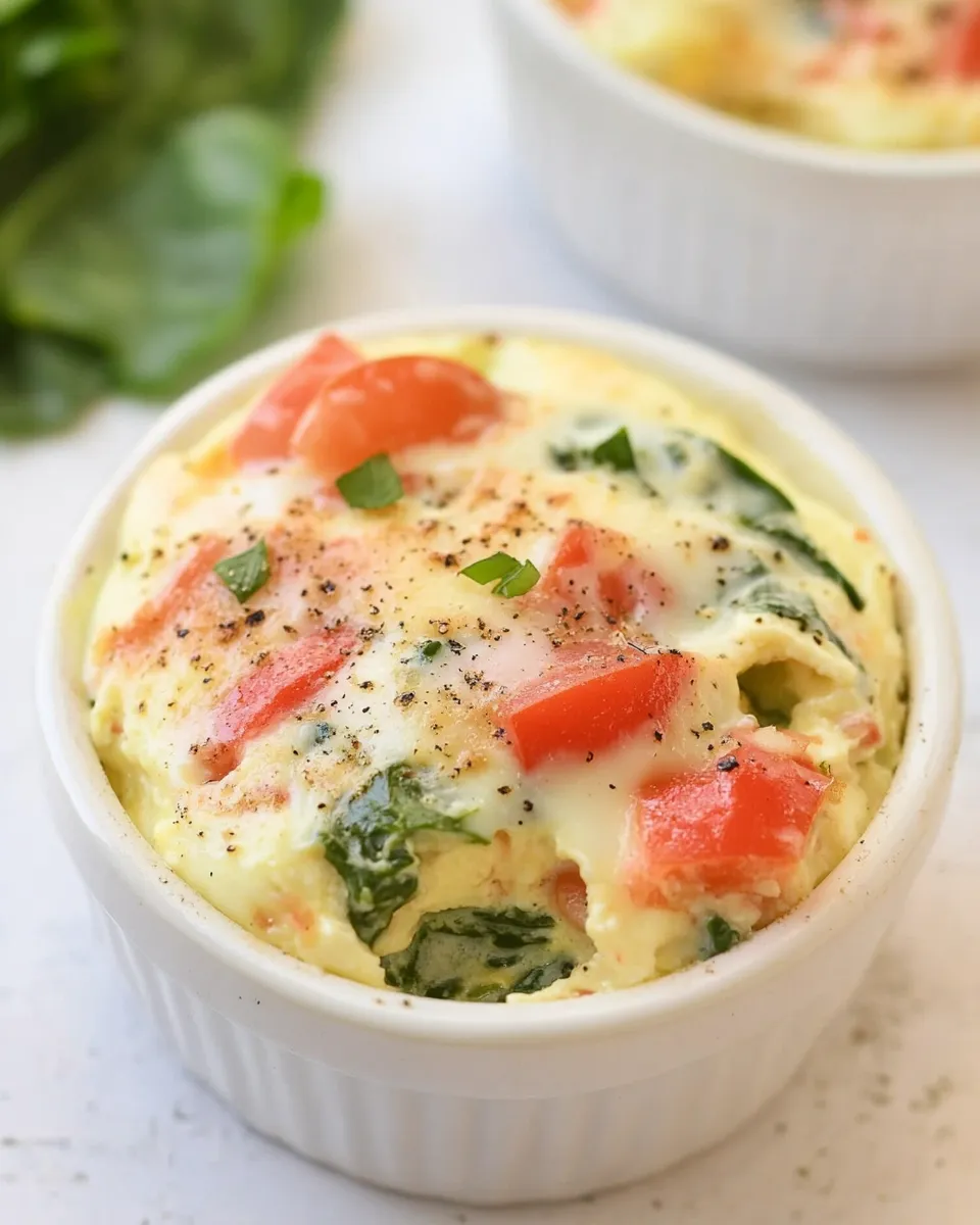 Delicious Individual Egg & Spinach Bowls shot