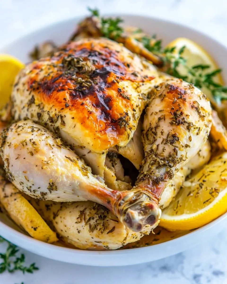 Savory Instant Pot Garlic Herb Rotisserie Chicken shot