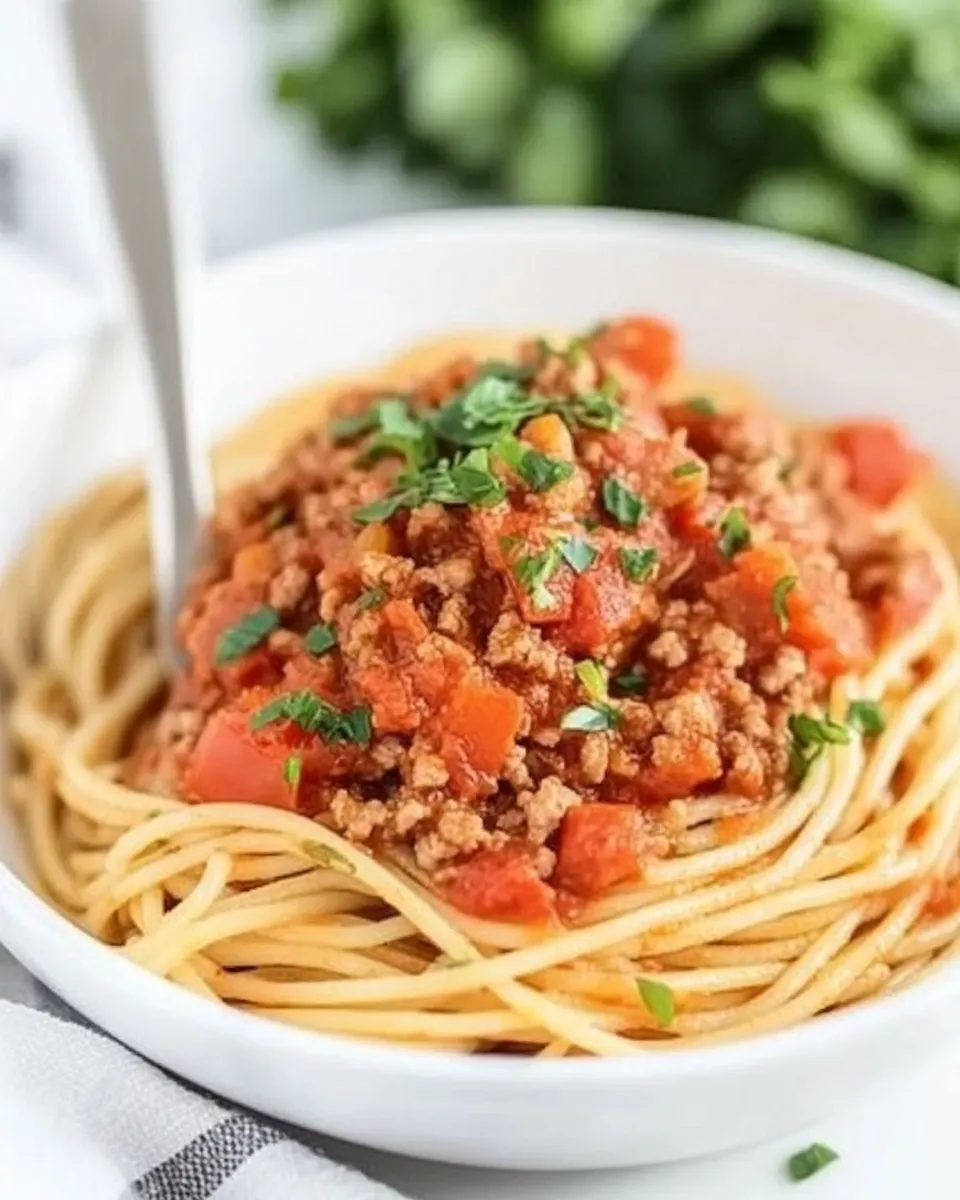Delicious Italian Style Ground Turkey Spaghetti shot
