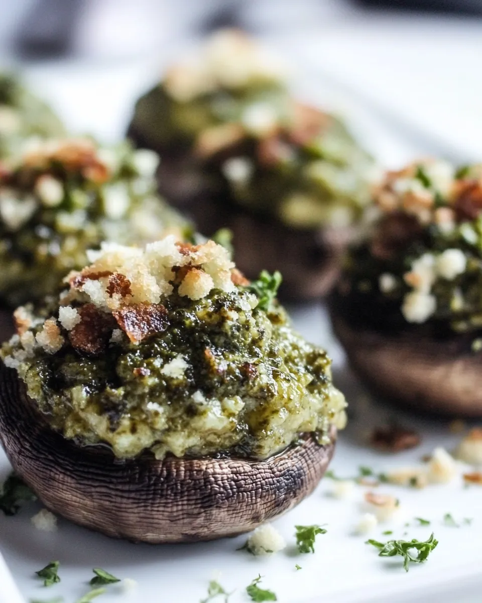 Savory Kale Pesto Stuffed Mushrooms food shot