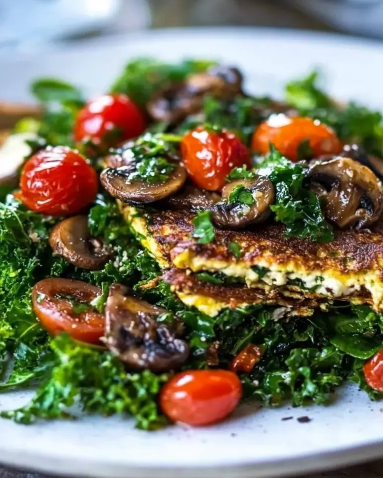Easy Kale Salad with Mushroom Omelet photo