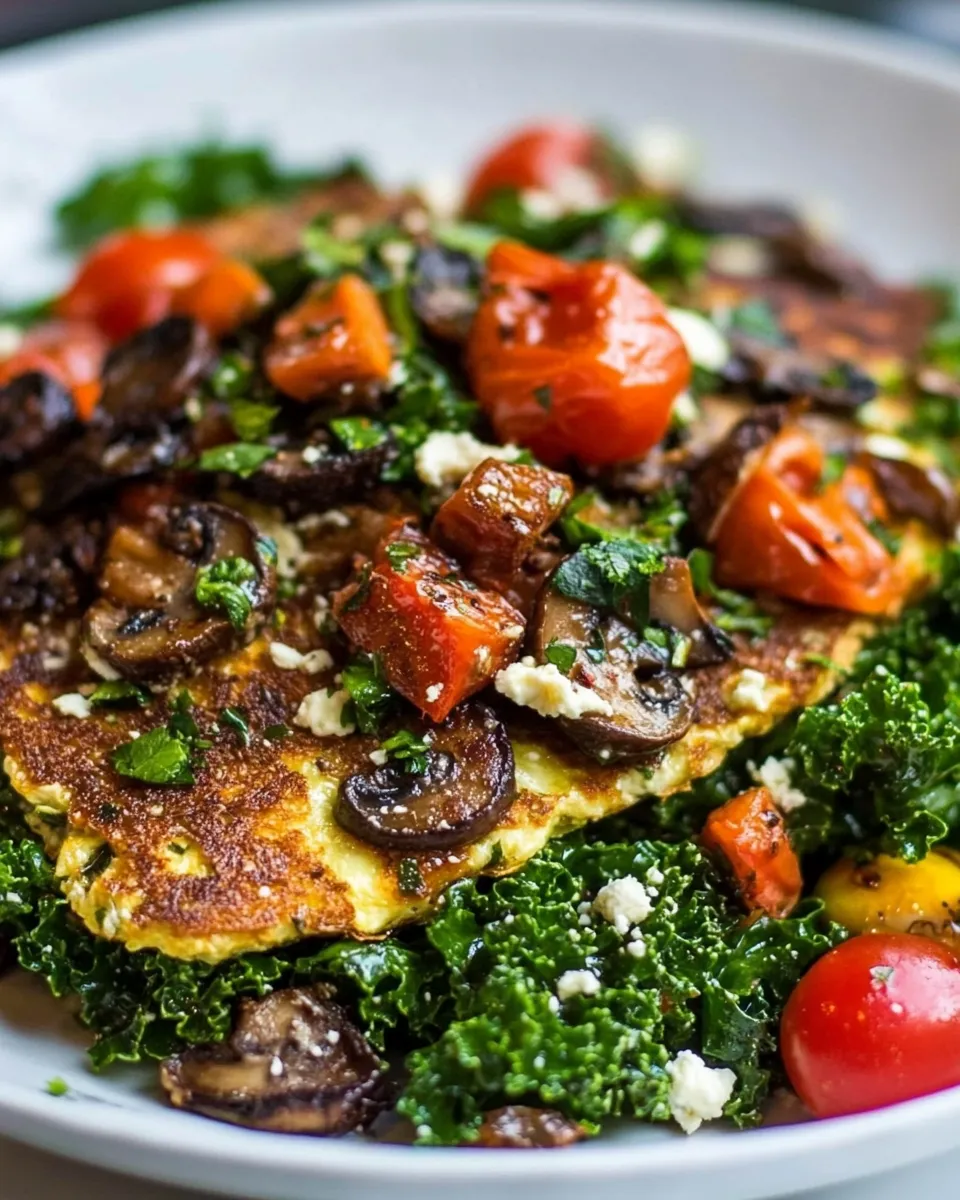 Delicious Kale Salad with Mushroom Omelet image