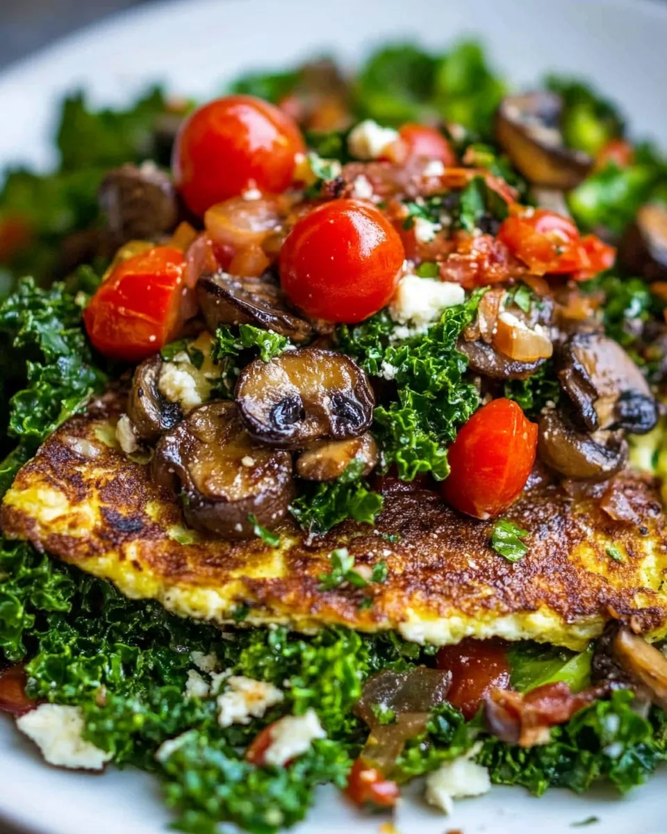 Healthy Kale Salad with Mushroom Omelet recipe photo