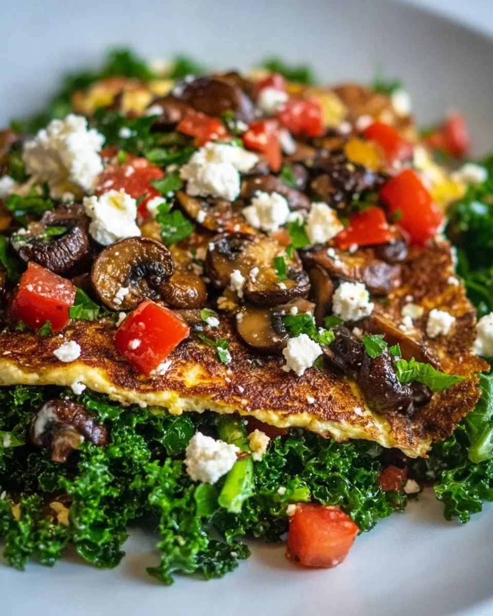 Fresh Kale Salad with Mushroom Omelet shot