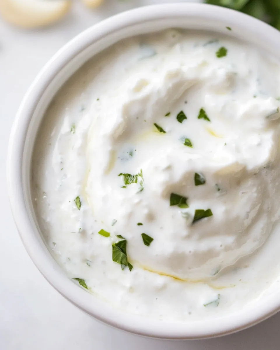Easy Lebanese Garlic Yogurt Sauce Recipe (Labanieh) shot