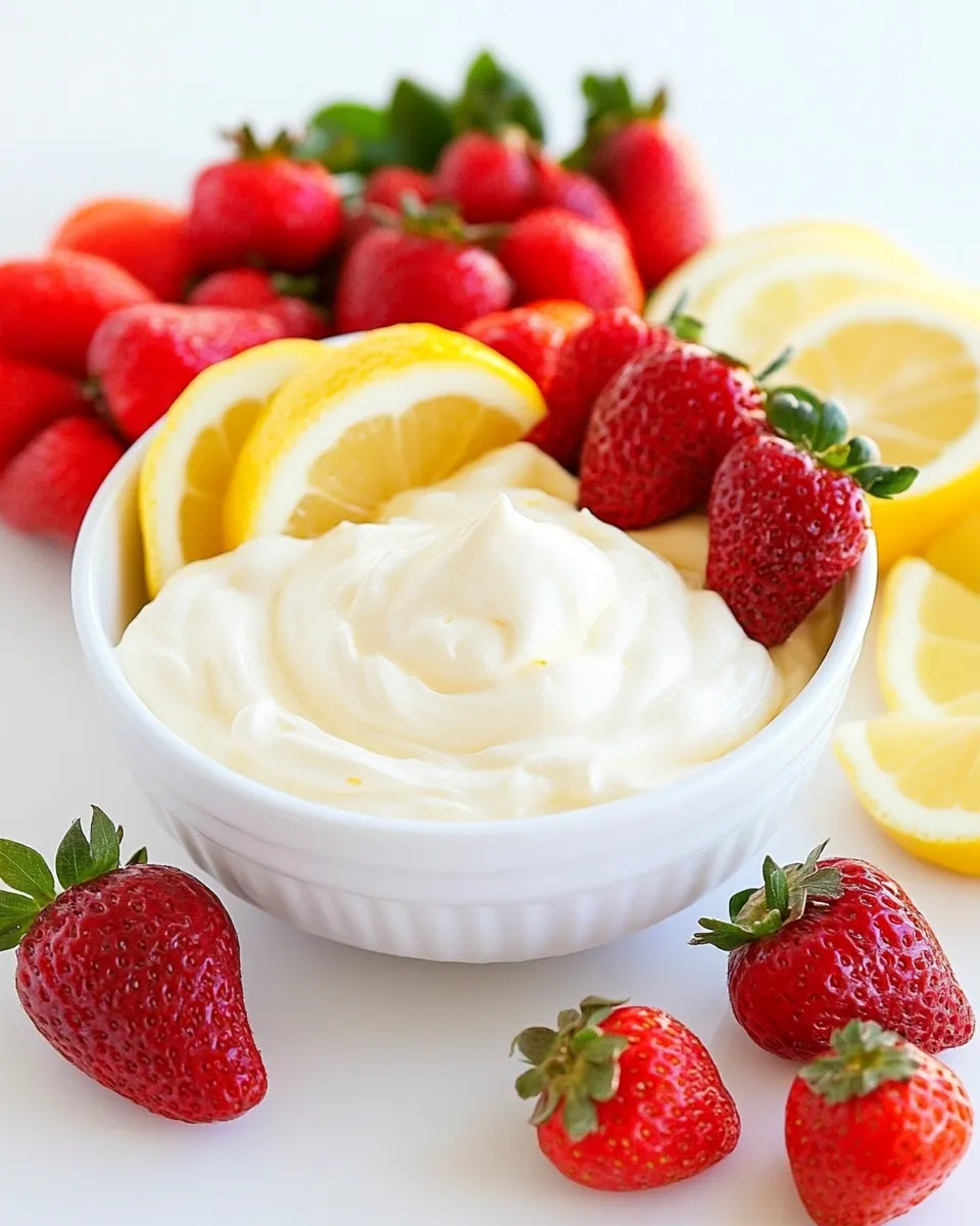 Delicious Lemon Cream Fruit Dip shot