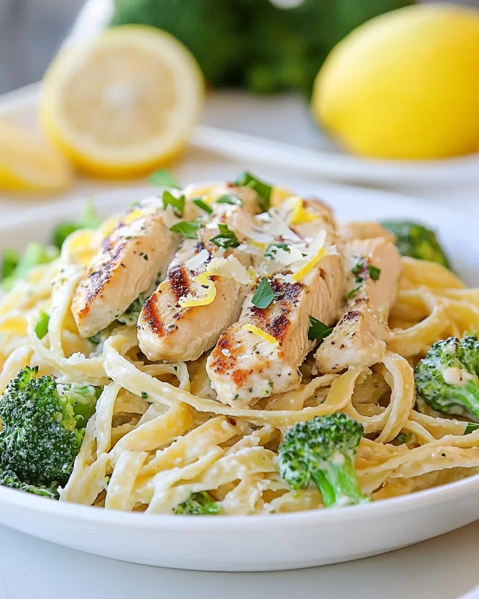 Easy Lemon Fettuccine Alfredo with Grilled Chicken and Broccoli recipe photo