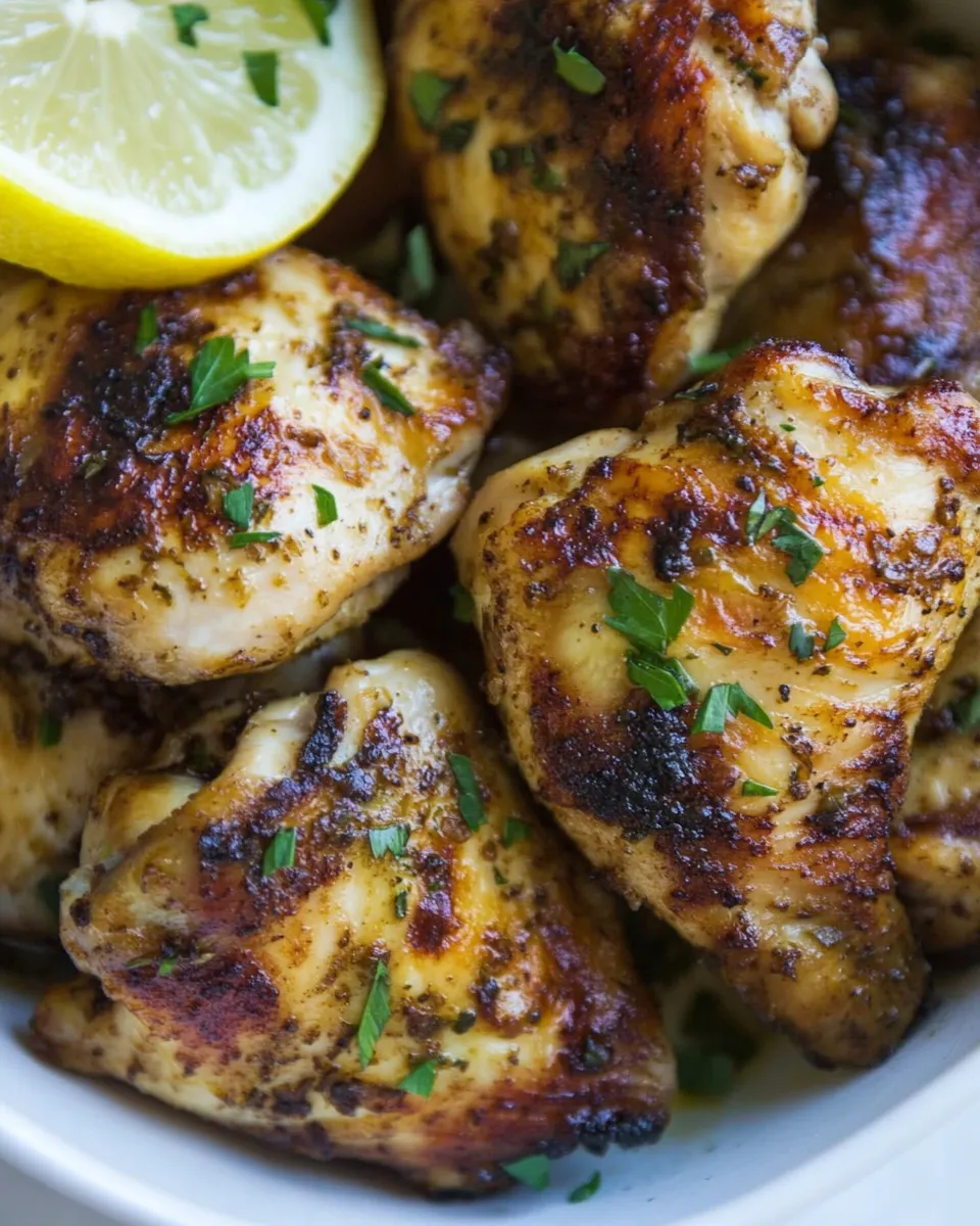 Savory Lemon Garlic Air Fryer Boneless Chicken Thighs recipe photo