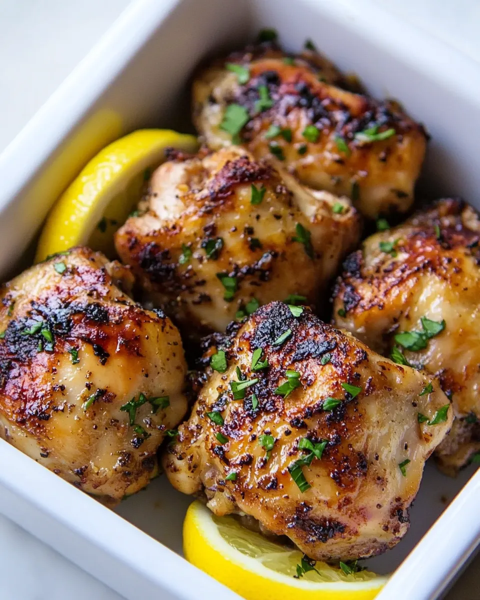 Quick Lemon Garlic Air Fryer Boneless Chicken Thighs shot