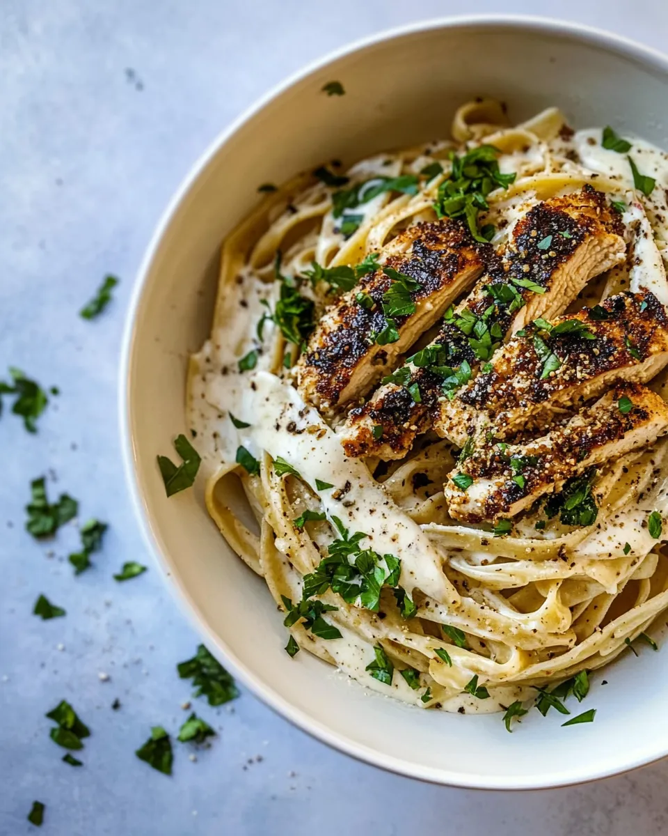 Healthy Lemon Pepper Cajun Chicken Fettuccine Alfredo. recipe image