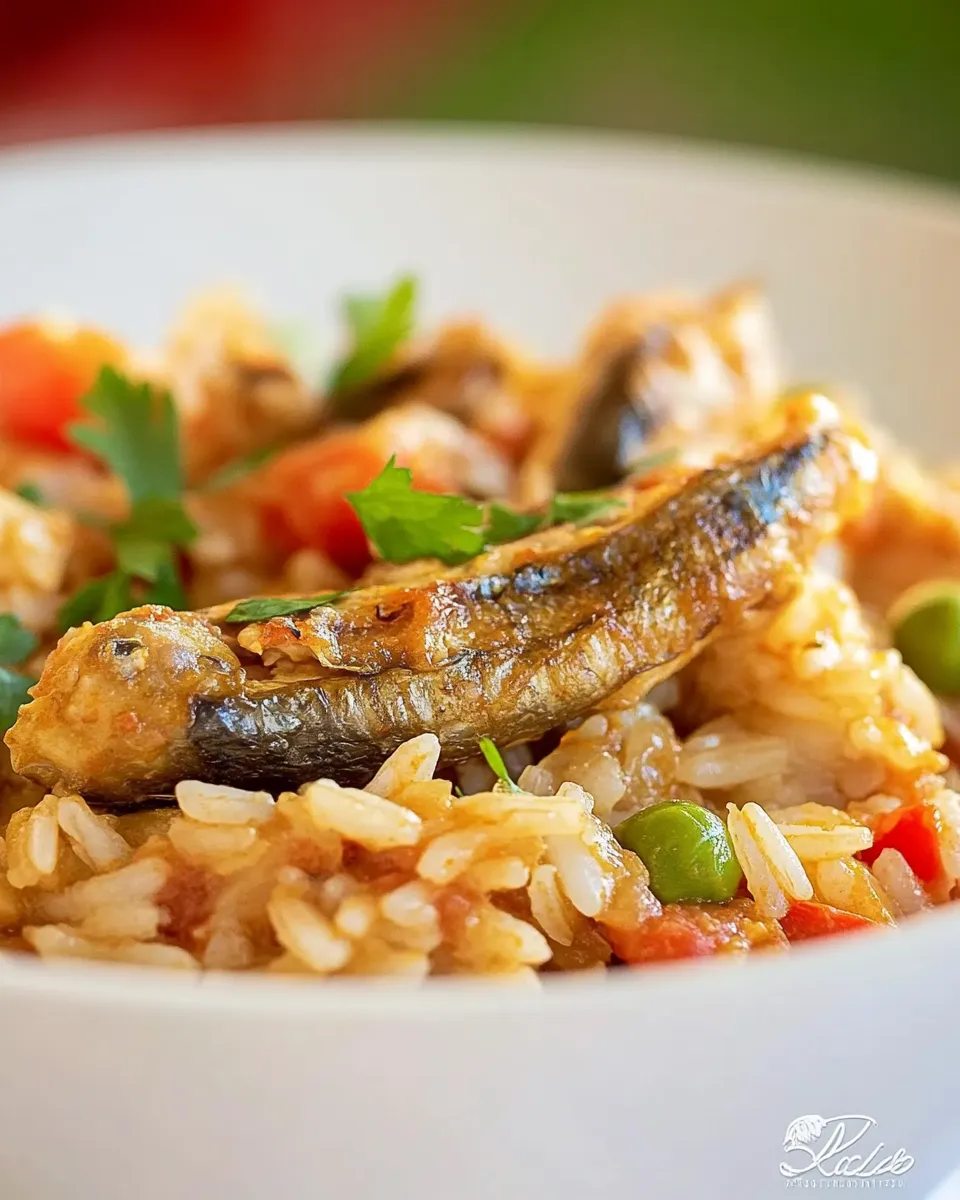 Delicious Locrio de Pica-Pica (Rice and Spicy Sardines) shot