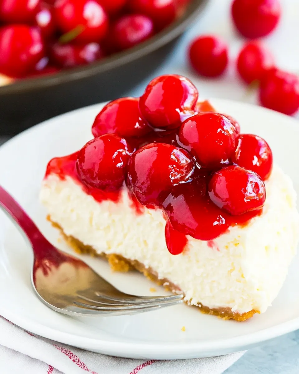 Easy Low-Carb Cheesecake with Cherry Topping shot