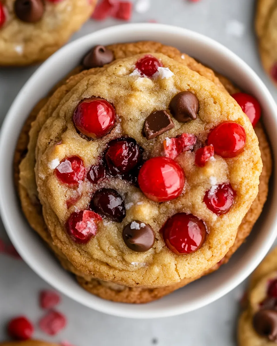 Homemade Maraschino Cherry Chocolate Chip Cookies. dish image