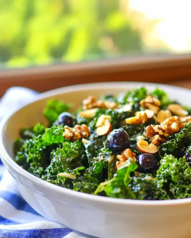 Homemade Massaged Kale Salad with Rosemary Walnuts and Blueberry Vinaigrette photo