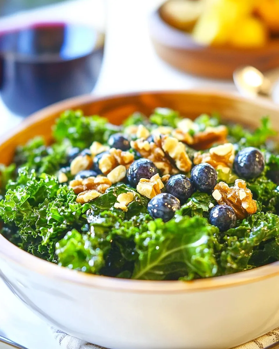 Easy Massaged Kale Salad with Rosemary Walnuts and Blueberry Vinaigrette dish photo