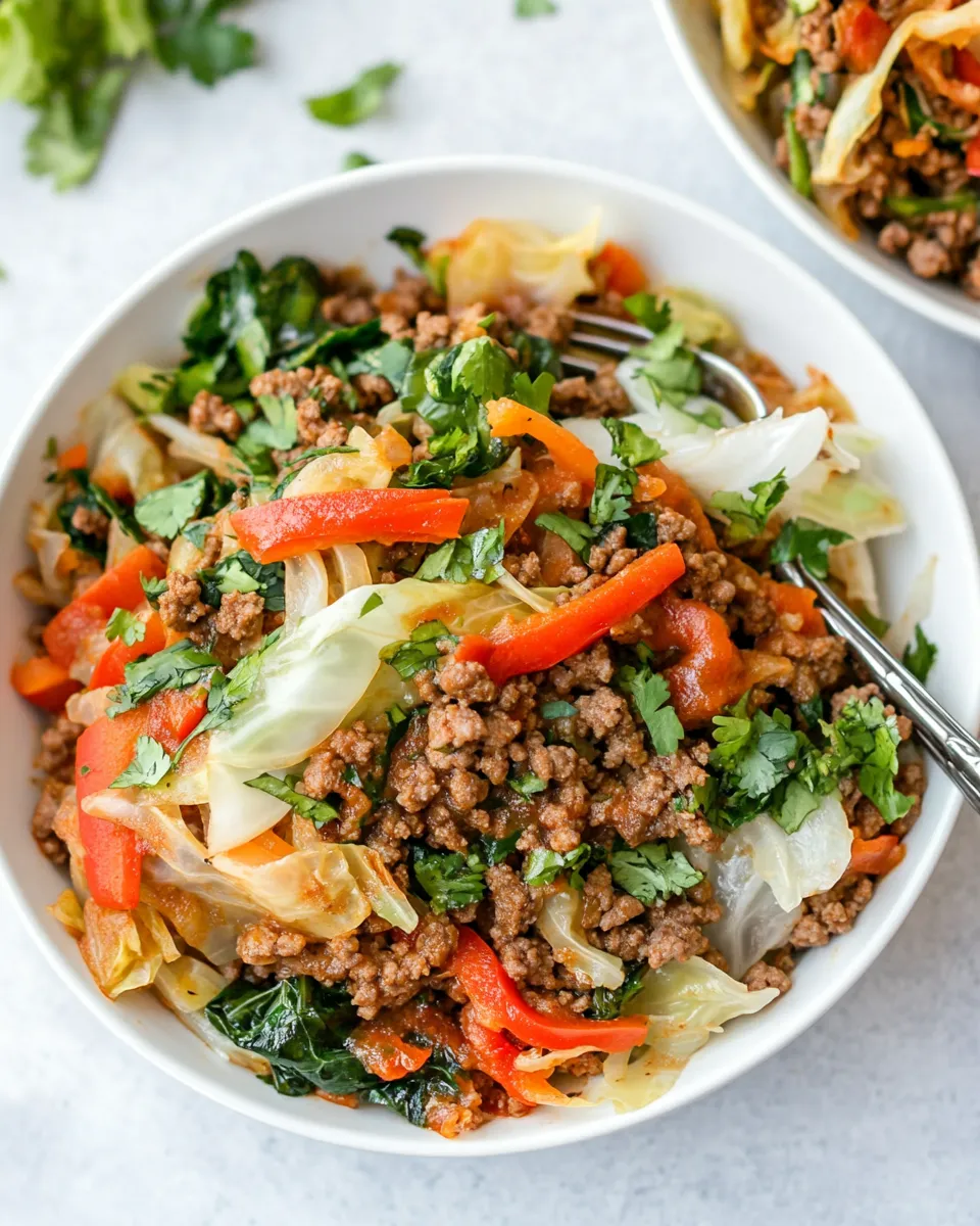 Tasty Mexican-Inspired Ground Beef and Cabbage Bowls recipe image
