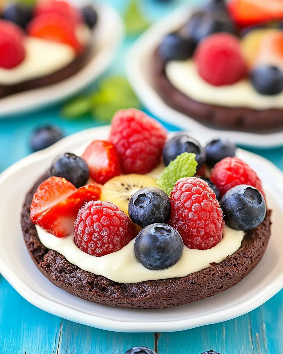 Homemade Mini Brownie Fruit Pizzas with Cream Cheese Frosting photo