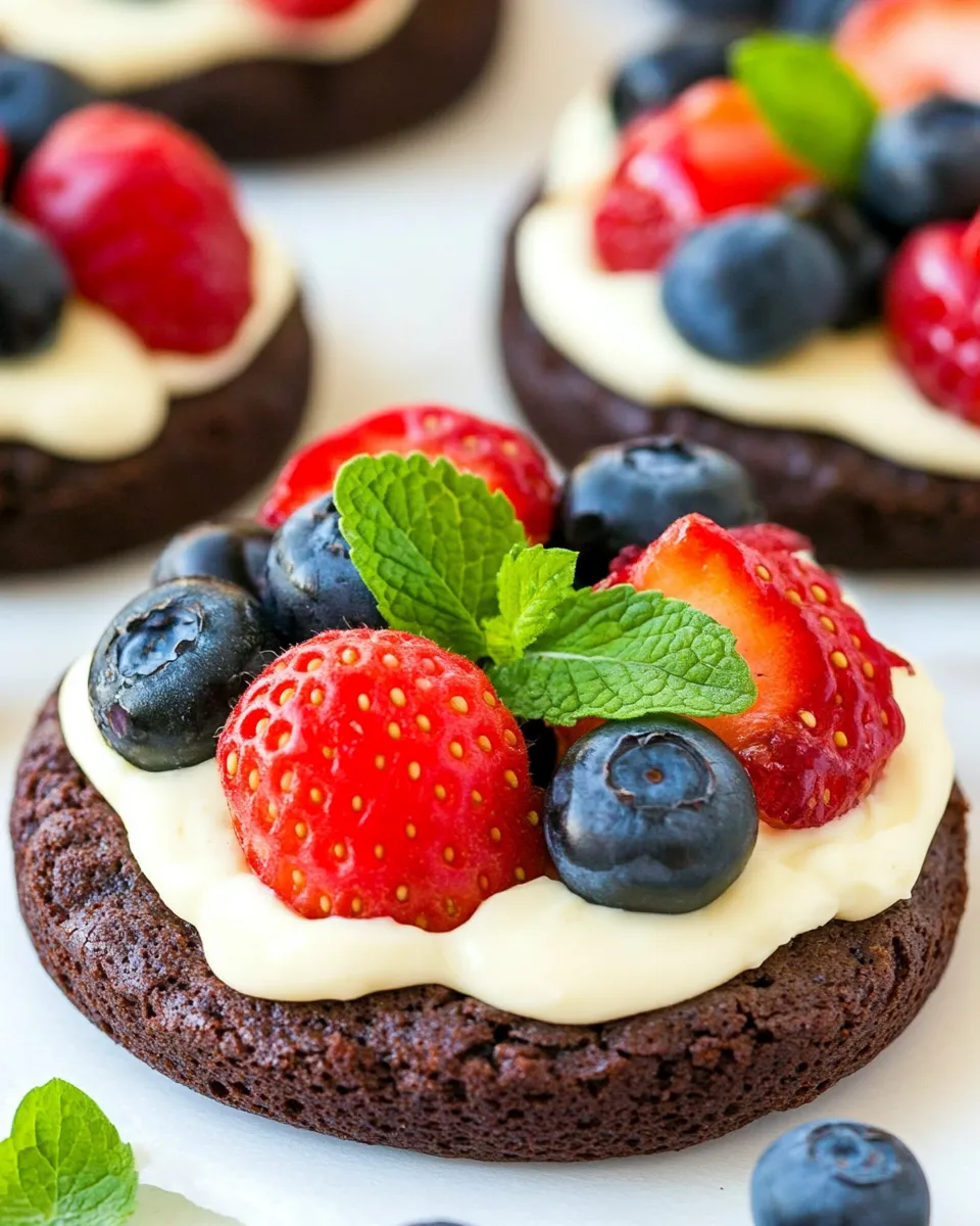 Delicious Mini Brownie Fruit Pizzas with Cream Cheese Frosting shot