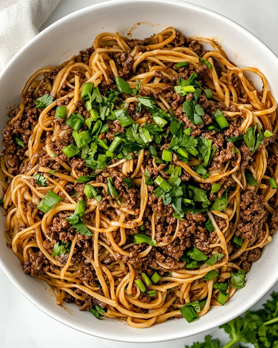 Savory Mongolian Ground Beef and Noodles recipe photo