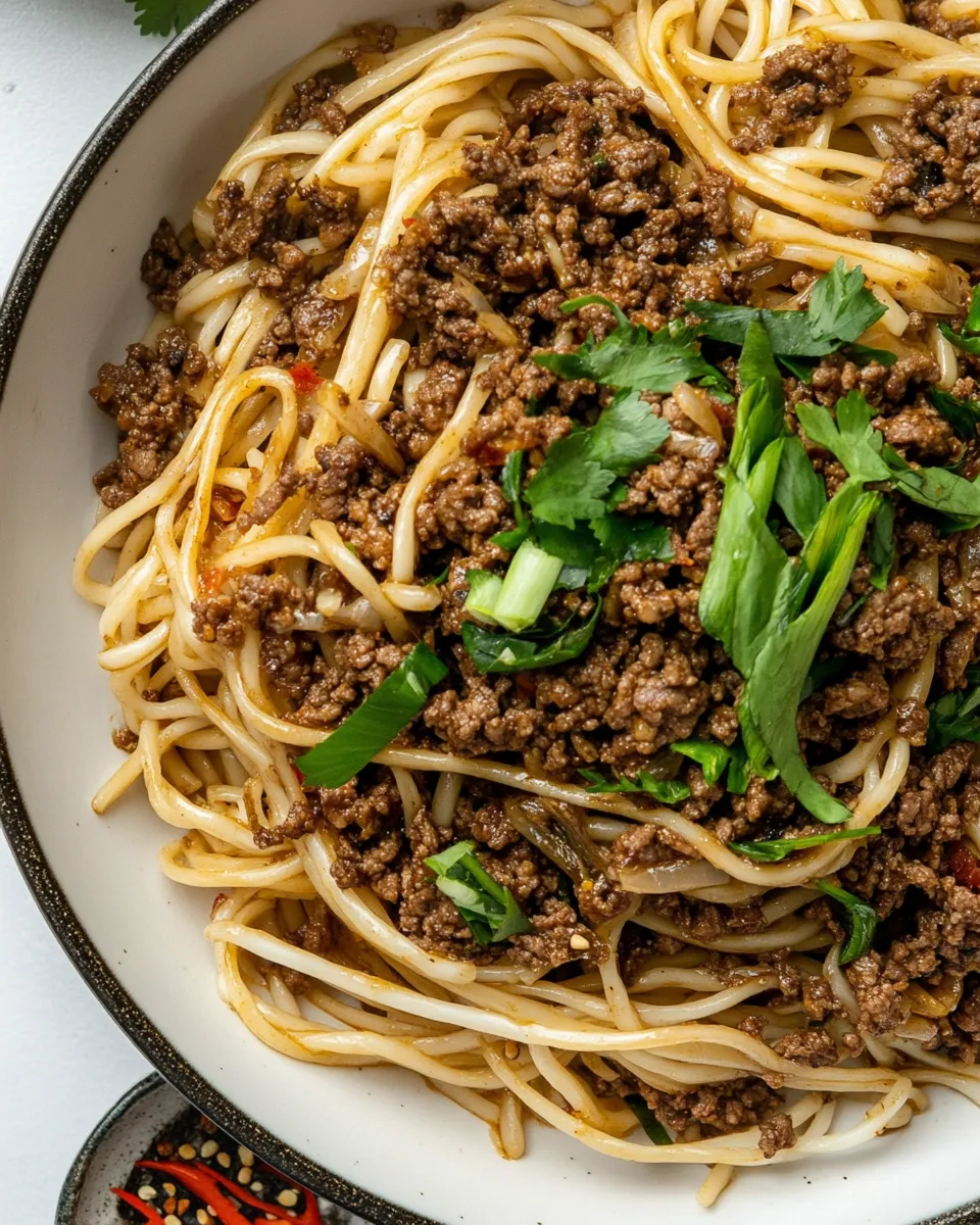 Quick Mongolian Ground Beef and Noodles dish photo