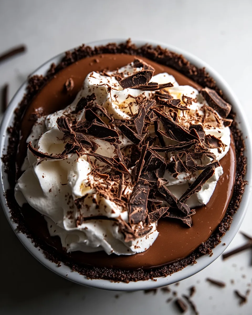Delicious No-Bake Chocolate Pudding Pie shot
