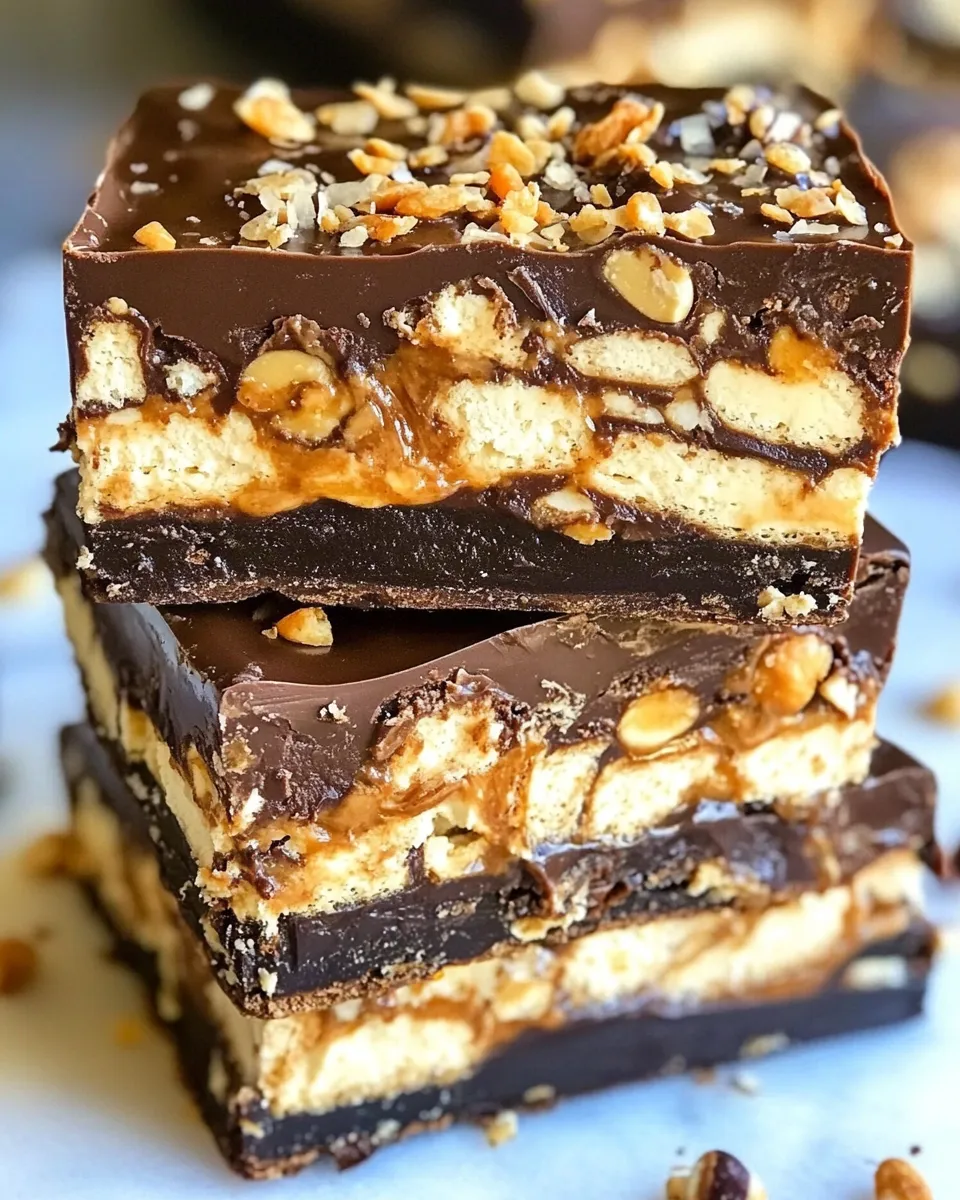 Classic No Bake Crispy Snickers Bars image
