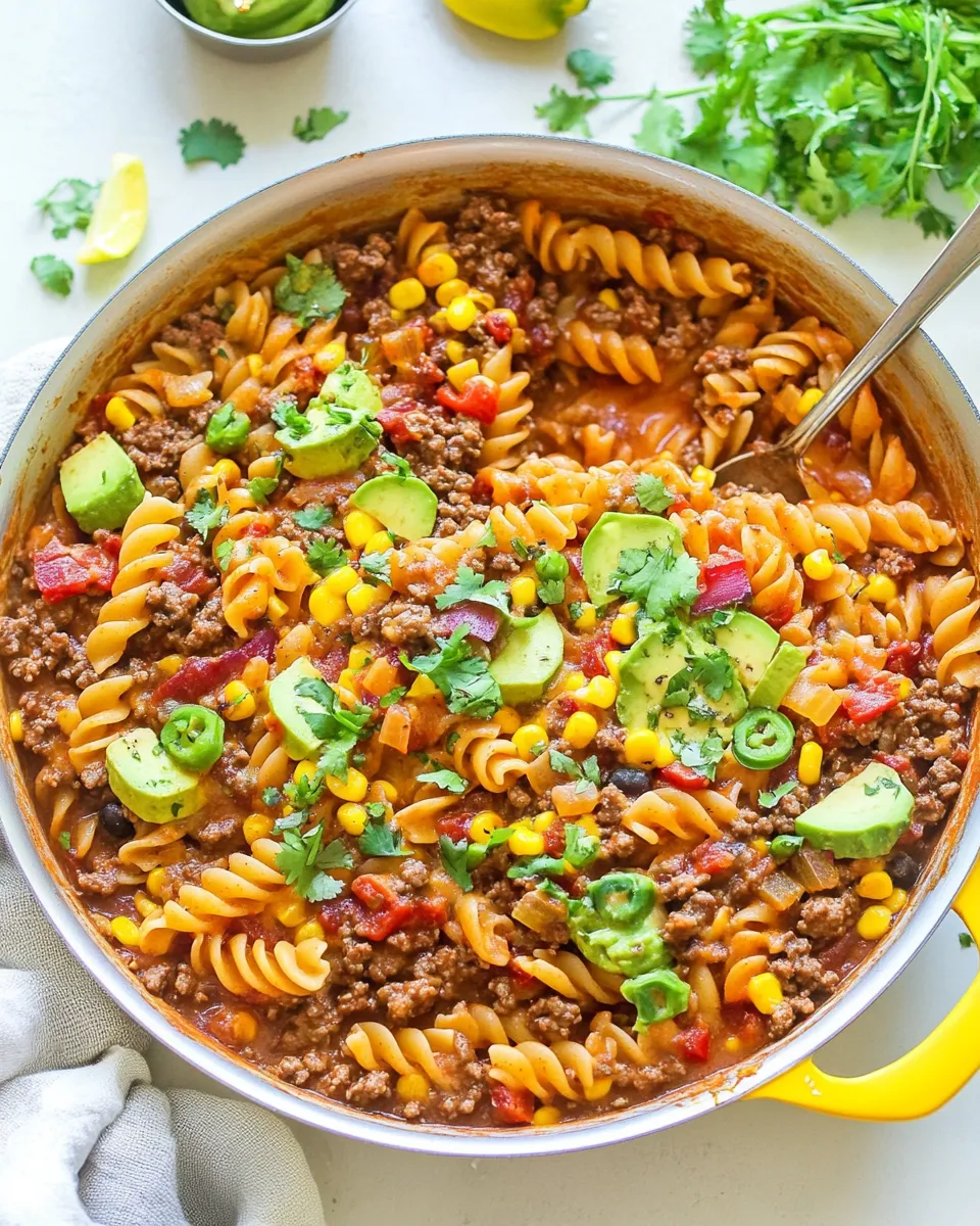 Quick One-Skillet Beef Taco Pasta recipe photo