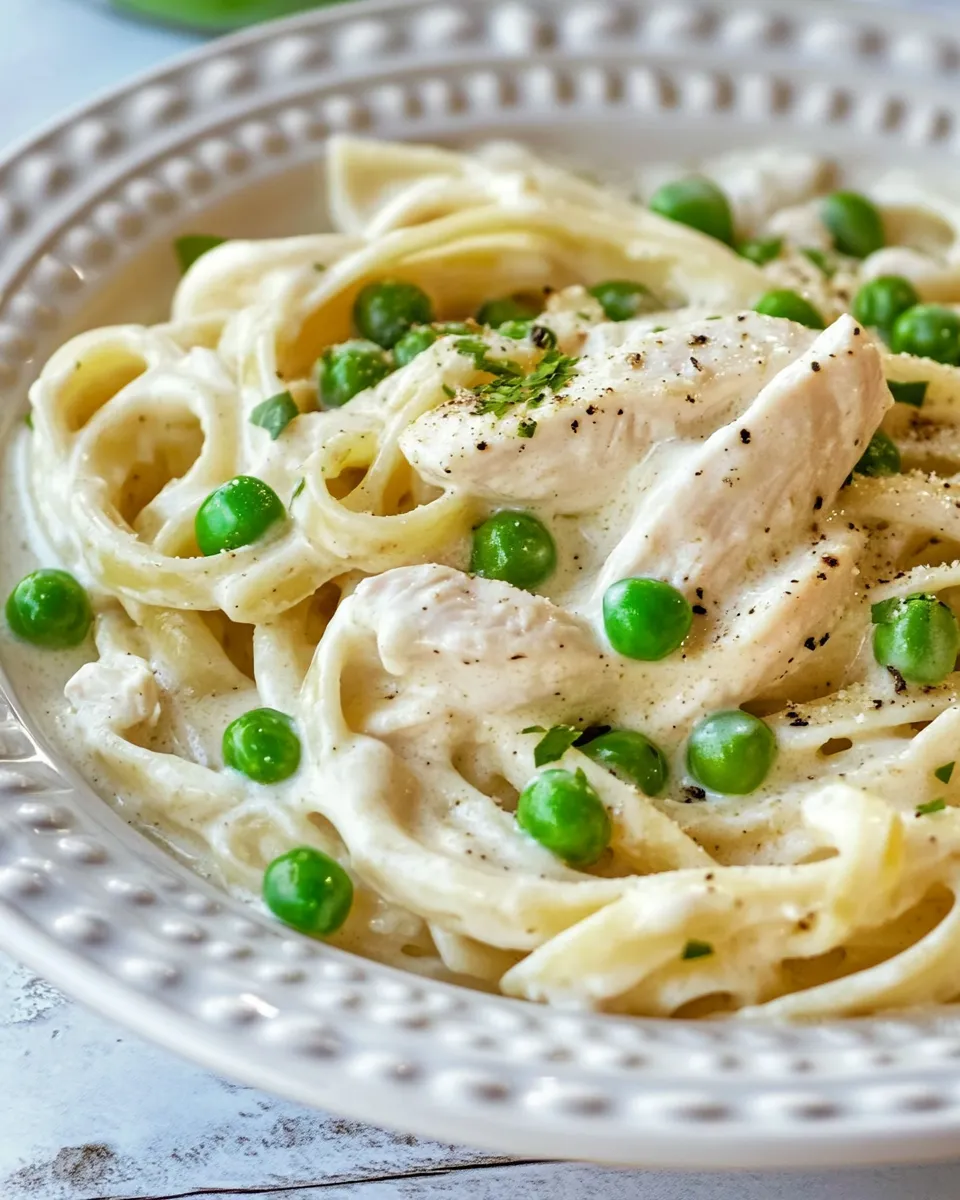 Delicious One Pot Chicken and Peas Fettuccine Alfredo image