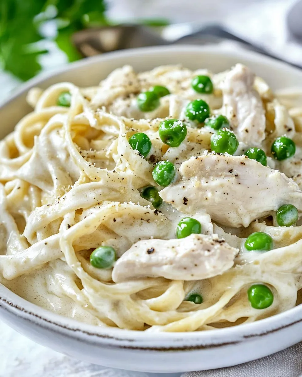 Classic One Pot Chicken and Peas Fettuccine Alfredo recipe photo