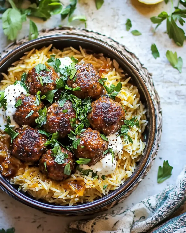 Perfect One Skillet Greek Meatballs and Lemon Butter Orzo. photo