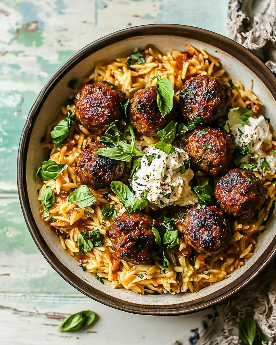 Best One Skillet Greek Meatballs and Lemon Butter Orzo. picture