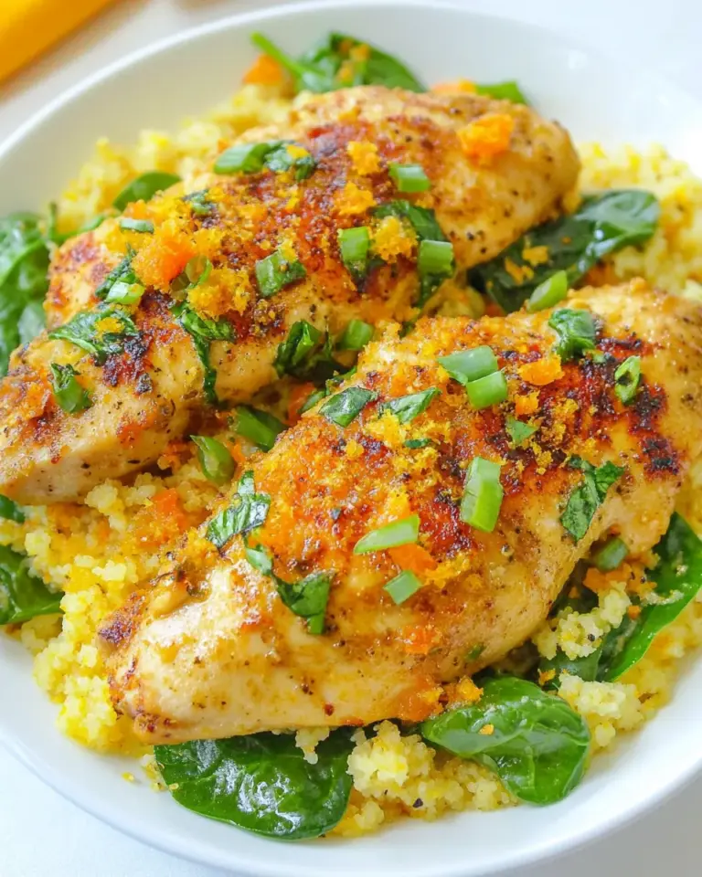Homemade Orange Scallion Chicken with Spinach and Couscous photo