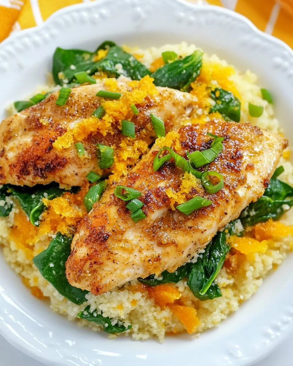 Delicious Orange Scallion Chicken with Spinach and Couscous image