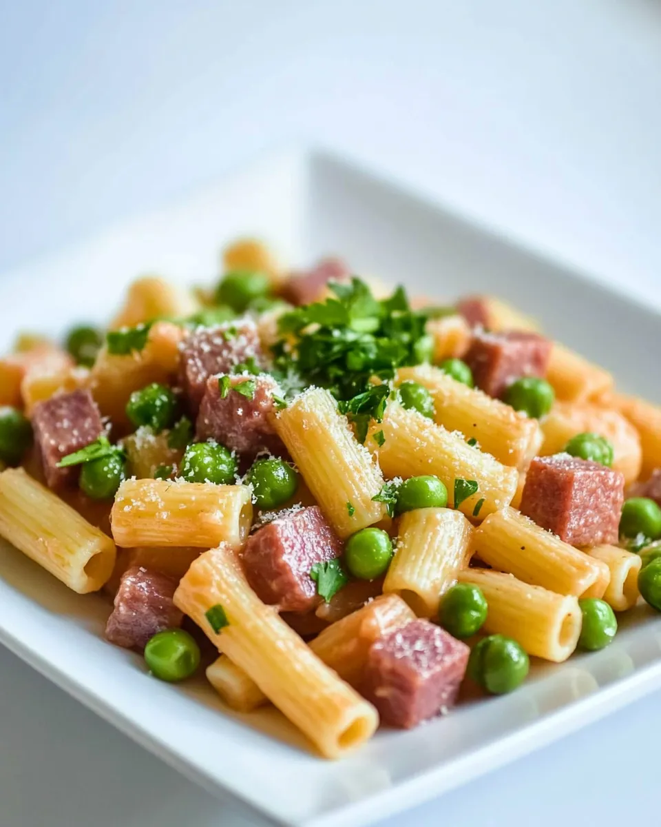 Delicious PASTA WITH PEAS AND KIELBASA shot