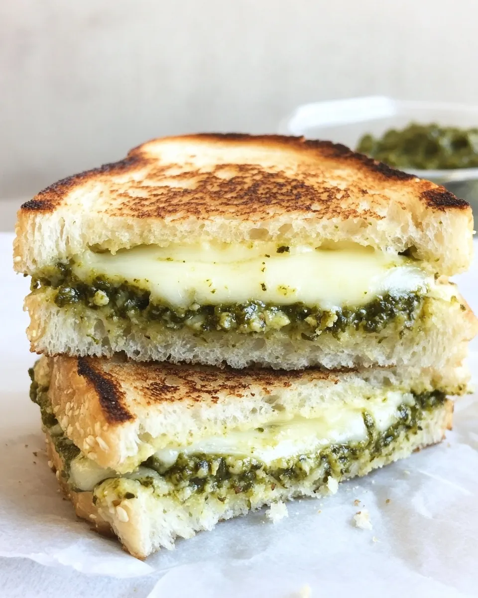 Delicious Parmesan Crusted Pesto Grilled Cheese Sandwich shot