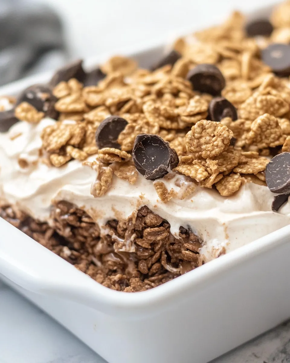 Classic Peanut Butter Cocoa Pebbles No Bake Dessert recipe photo