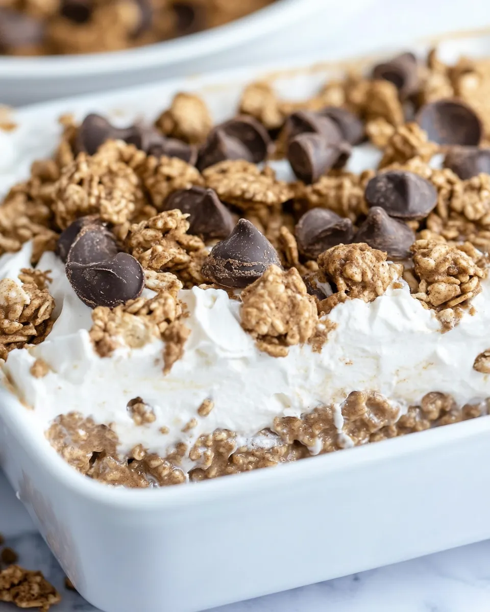 Quick Peanut Butter Cocoa Pebbles No Bake Dessert shot