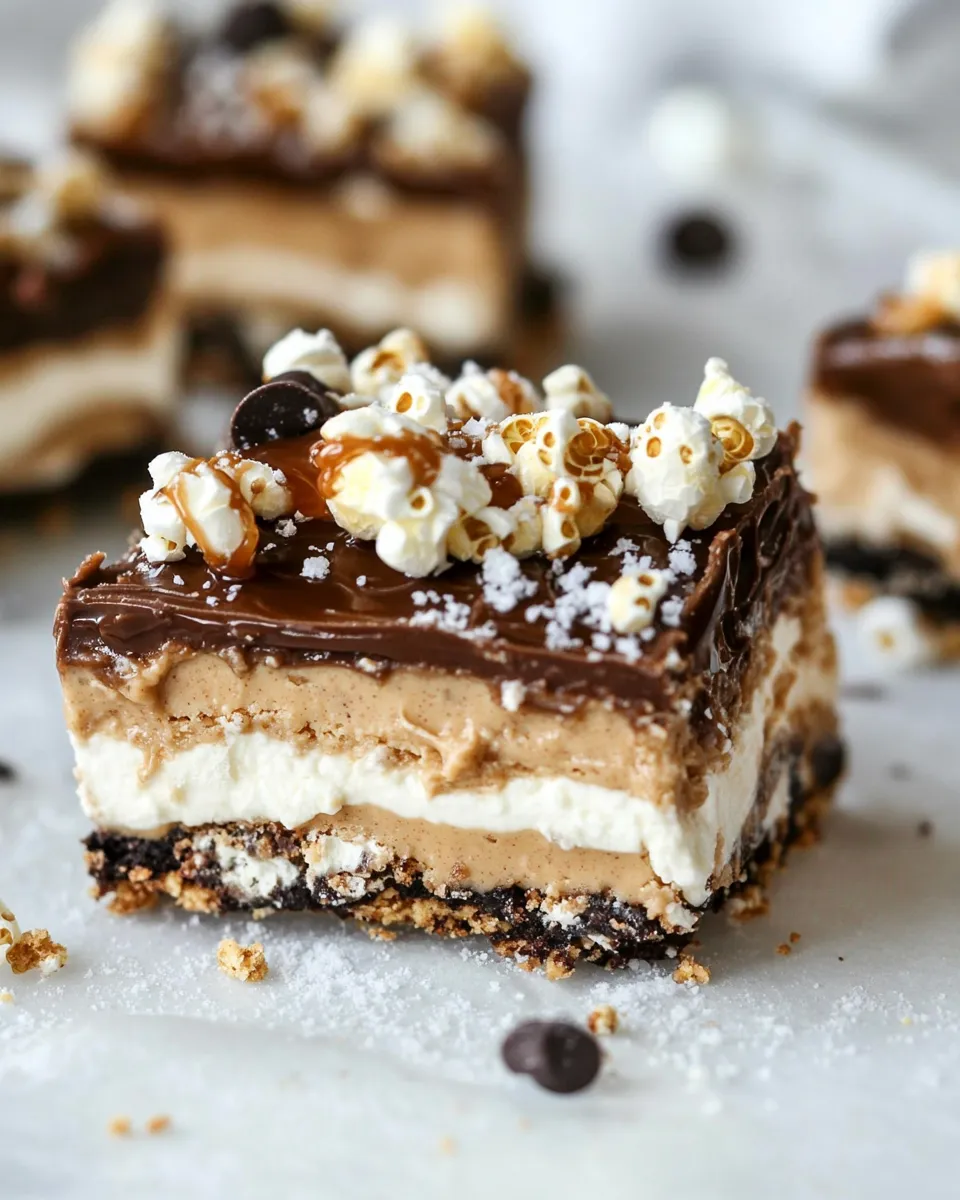 Homemade Peanut Butter Cup Cookies & Cream Salted Caramel Popcorn Bars photo