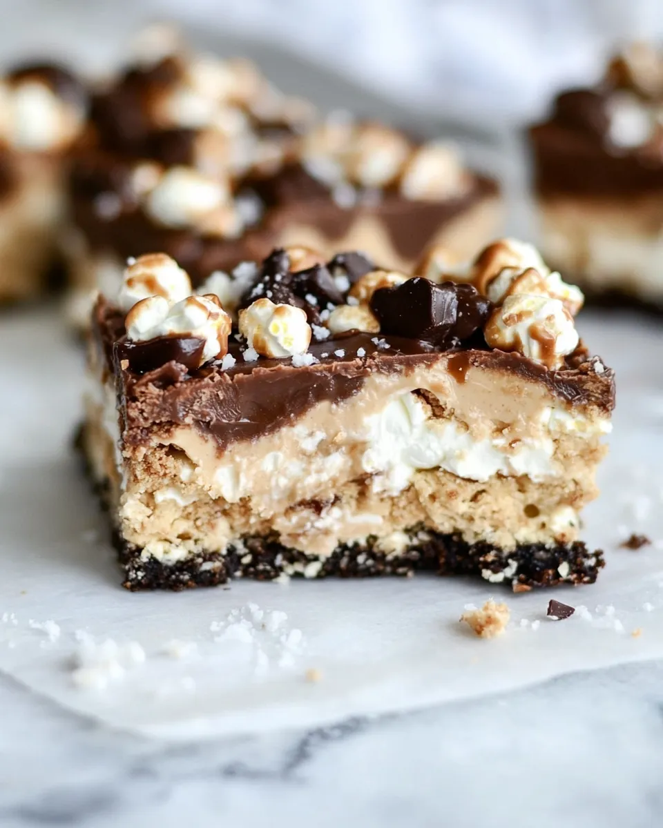 Delicious Peanut Butter Cup Cookies & Cream Salted Caramel Popcorn Bars image
