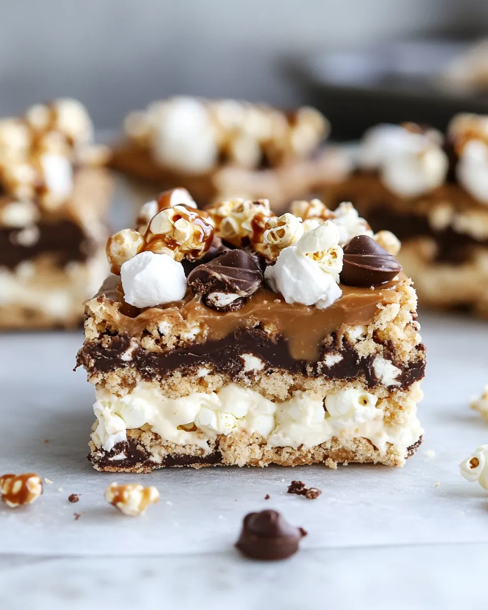 Easy Peanut Butter Cup Cookies & Cream Salted Caramel Popcorn Bars recipe photo