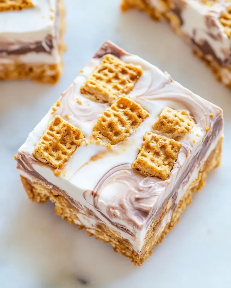 Healthy Peanut Butter Cup Golden Grahams Smores Bars. photo