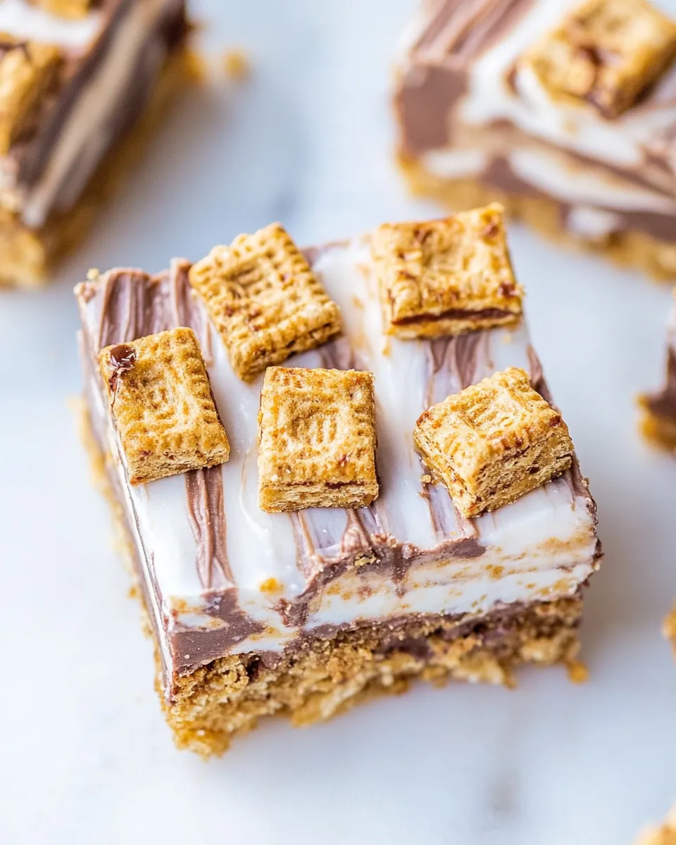 Best Peanut Butter Cup Golden Grahams Smores Bars. recipe photo