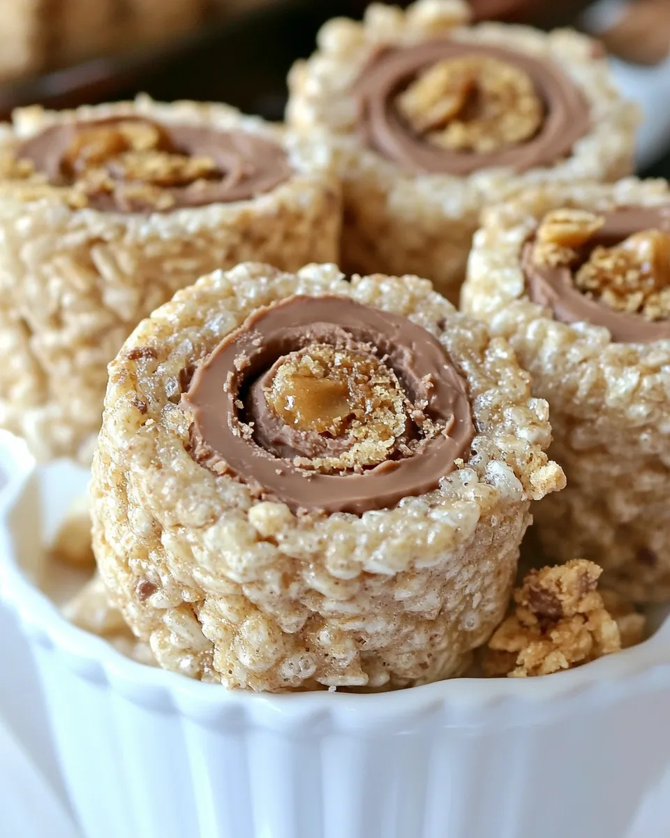 Homemade Peanut Butter Cup Rice Krispie Treats Pinwheels recipe photo