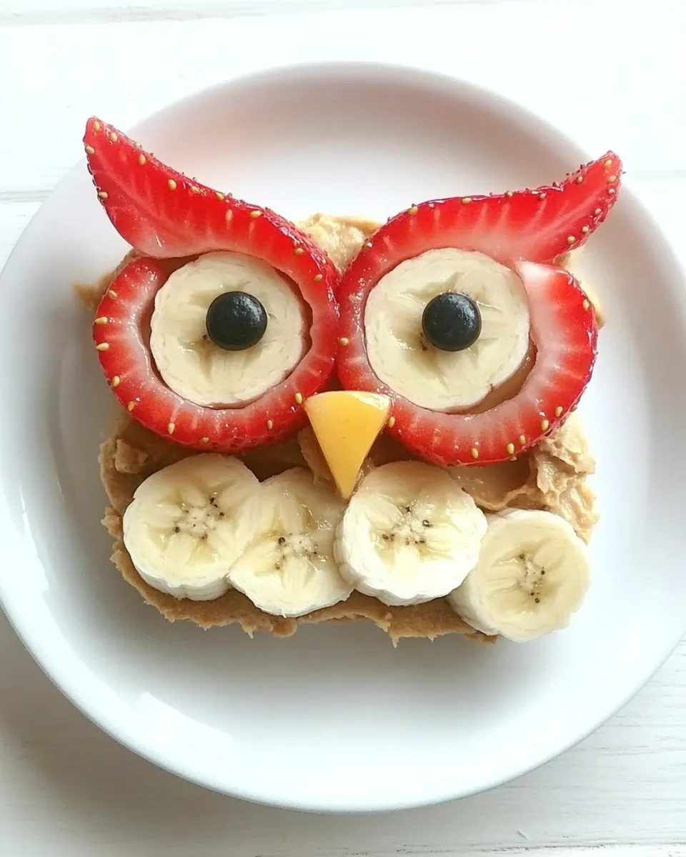 Healthy Peanut Butter Strawberry Banana Owl Kids Snack recipe photo