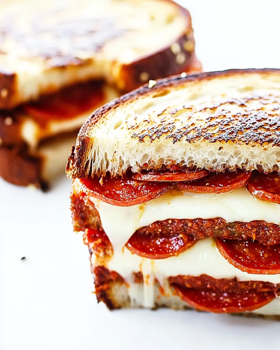 Delicious Pepperoni Pizza Grilled Cheese Sandwiches shot