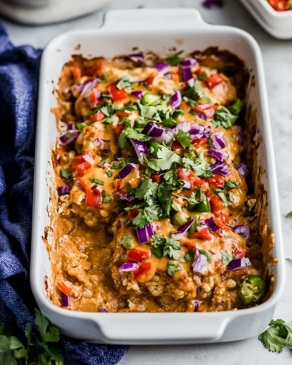 Delicious Rainbow Cauliflower Casserole With Thai Peanut Chicken image