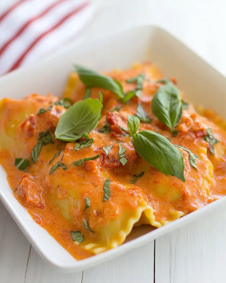 Homemade Ravioli with Creamy Sun-dried Tomato and Basil Sauce photo